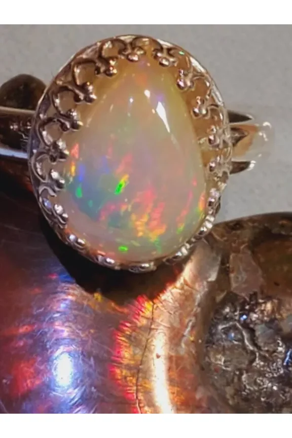 925 Solid Sterling Silver Natural Astrologycal White Opal Ring Gift Free Ship