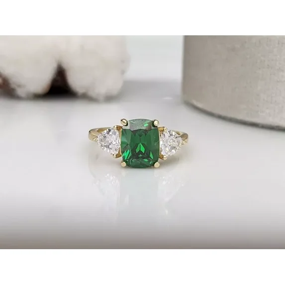 925 Solid Sterling Silver Natural Green Emerald Ring Gift Free Ship