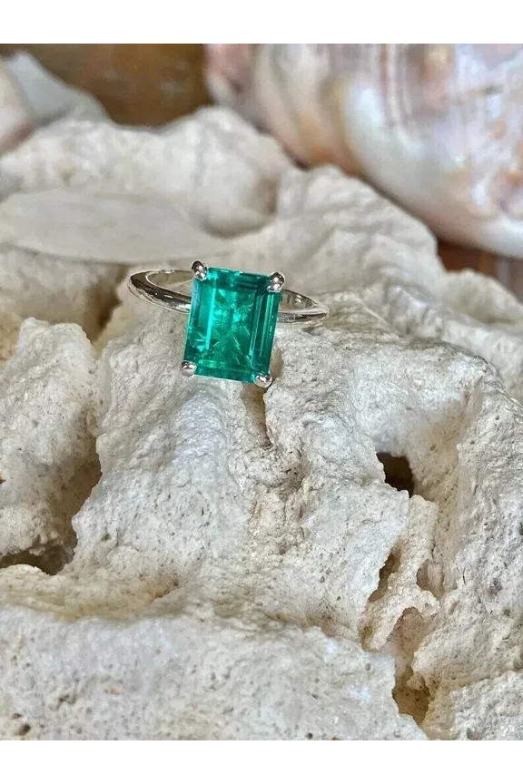 925 Solid Sterling Silver Natural Green Emerald Ring Gift Free Ship