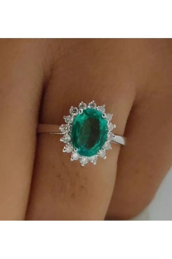 925 Solid Sterling Silver Natural Green Emerald Ring Gift Free Ship