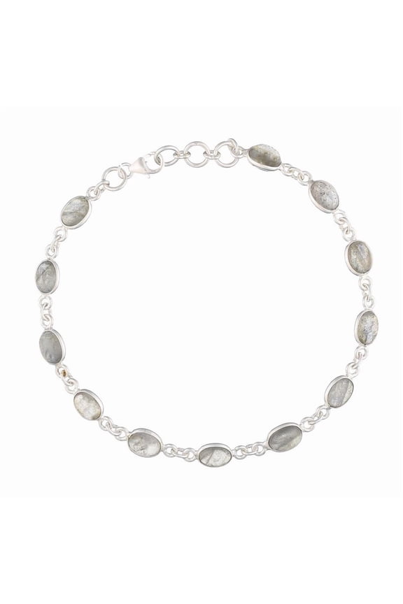 925 Solid Sterling Silver Natural Labradorite Gemstone Adjustable Bracelet