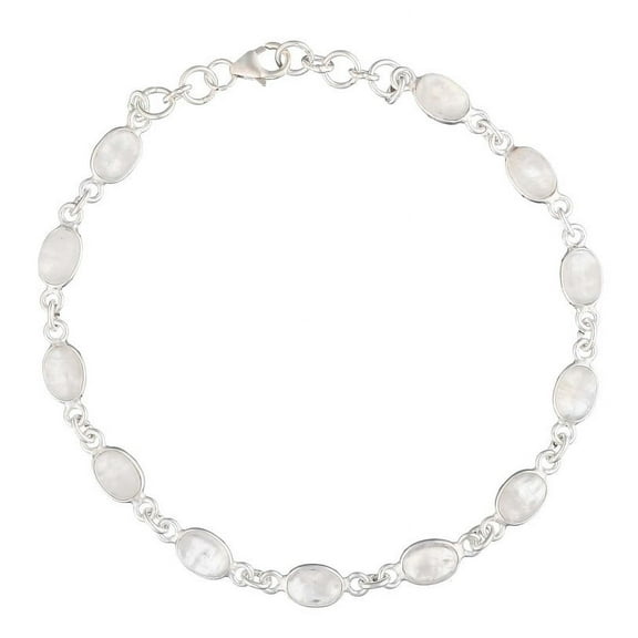 925 Solid Sterling Silver Natural Rainbow Moonstone Adjustable Bracelet