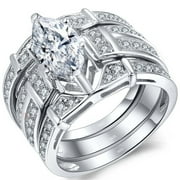 DEVUGGO 925 Solid Sterling Silver Women Marquise Cut Cubic Zirconia Rings Bridal Sets Sizes 5-11