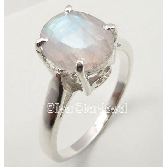 925 Stamped Solid Silver Rainbow Moonstone Inexpensive Cast Ring Size 5.5 Unisex