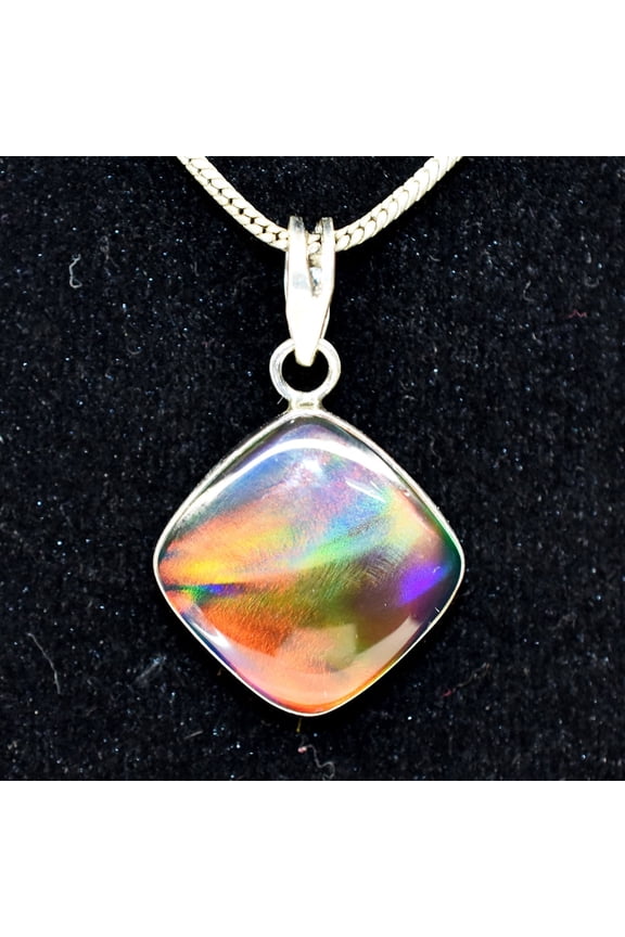 925 Starling Silver 26Ct Natural Ammolite CERTIFEID Square Pendant Gift For Her