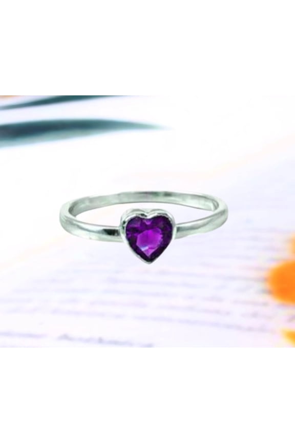 925 Starling Silver Amethyst Heart Ring, Minimalist Solitaire Engagement Ring, Valentine's Day Gift, Women's Jewellery ( Available in all Size's 3-15)