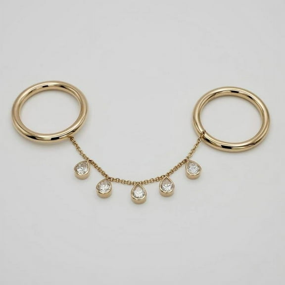 925 Starling Silver Double Band Two Finger Handmade Ring, Pear Cut Diamond Chain Ring, Plain Band Ring, Gift For mom, Unique Jewelry, Minimalist Ring.