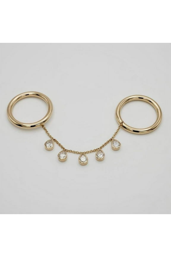 925 Starling Silver Double Band Two Finger Handmade Ring, Pear Cut Diamond Chain Ring, Plain Band Ring, Gift For mom, Unique Jewelry, Minimalist Ring.