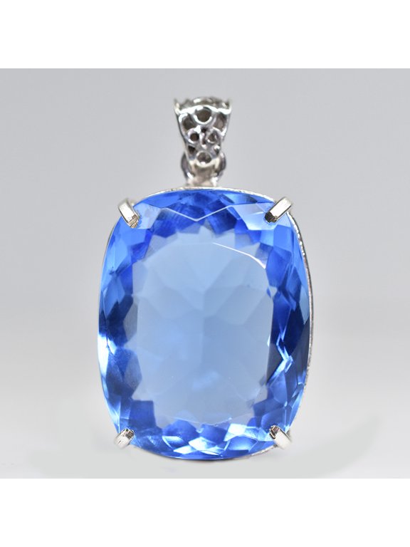 925 Starling Silver Pendant 113 Ct Cushion Cut Natural Blue Topaz Gift For Dad