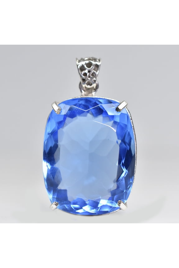925 Starling Silver Pendant 113 Ct Cushion Cut Natural Blue Topaz Gift For Dad