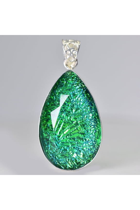 925 Starling Silver Pendant 79 Ct Pear Cut Lab Created Ammolite CERTIFIED Gems