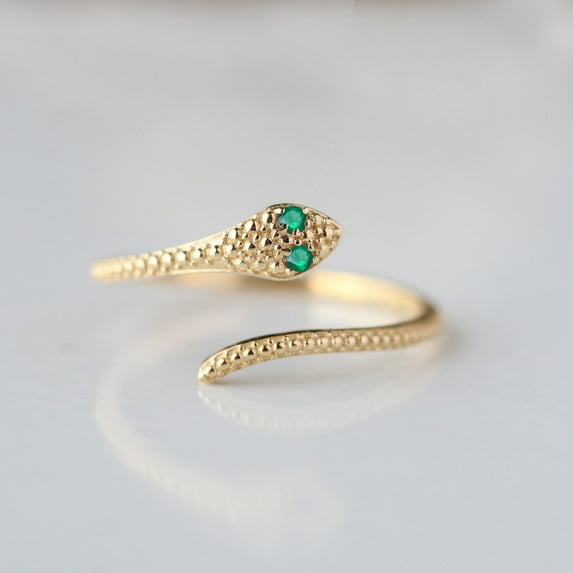 925 Starling Sliver Ring, Emerald Snake Ring, Milgrain Band Ring, Emerald Eyes Cuff Snake Ring, Birthstone Ring, Open Band Ring, Halloween Jewelry