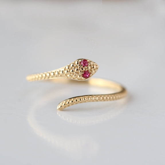 925 Starling Sliver Ring, Ruby Snake Ring, Milgrain Band Ring, Ruby Eyes Cuff Snake Ring, Birthstone Ring, Open Band Ring, Halloween Jewelry