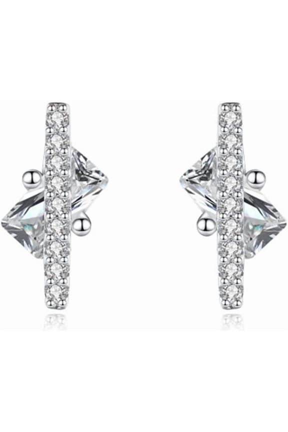 925 Sterling Best Silver Stud Earrings for Women, Cz Earrings Geometric with Cubic Zirconia Rectangular Shape Silver Gift for Birthday[b482]