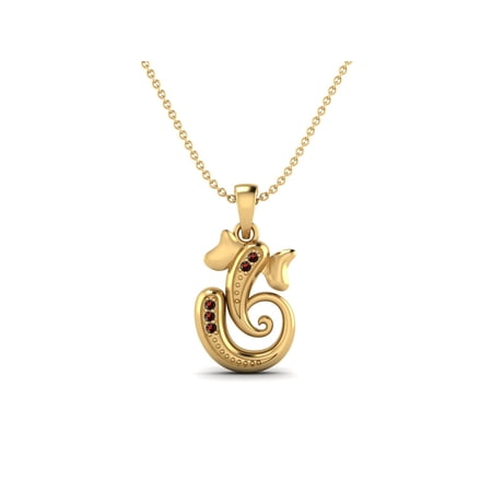 925 Sterling Gold Vermeil Round Garnet Hindu Religious Ganesh Unisex Necklace