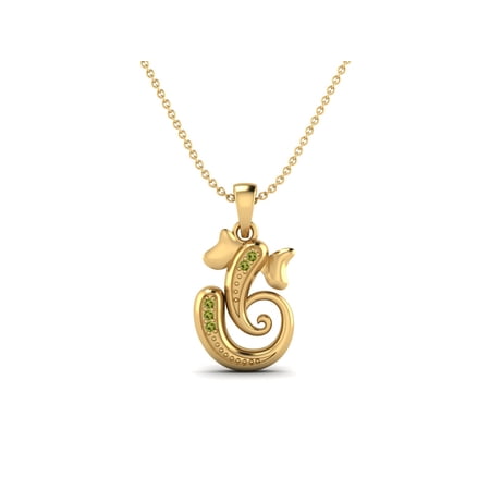 925 Sterling Gold Vermeil Round Peridot Hindu Religious Ganesh Unisex Necklace
