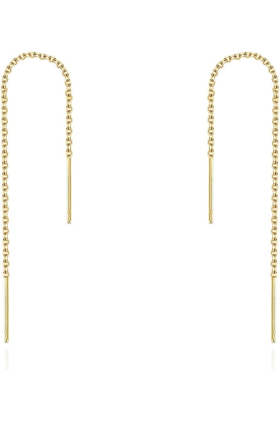 925 Sterling Premium Silver Threader Pull Through Earrings For Women Cubic Zirconia Teardrop/Round/Simple Dangle Chain Earring[s385]