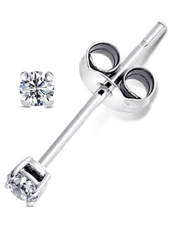 925 Sterling Silver 0.06 tcw Basket Setting 2MM Clear Round CZ Cubic Zirconia Nickel Free Stud Earrings