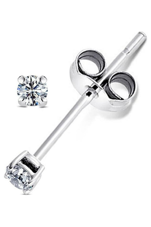 925 Sterling Silver 0.06 tcw Basket Setting 2MM Clear Round CZ Cubic Zirconia Nickel Free Stud Earrings