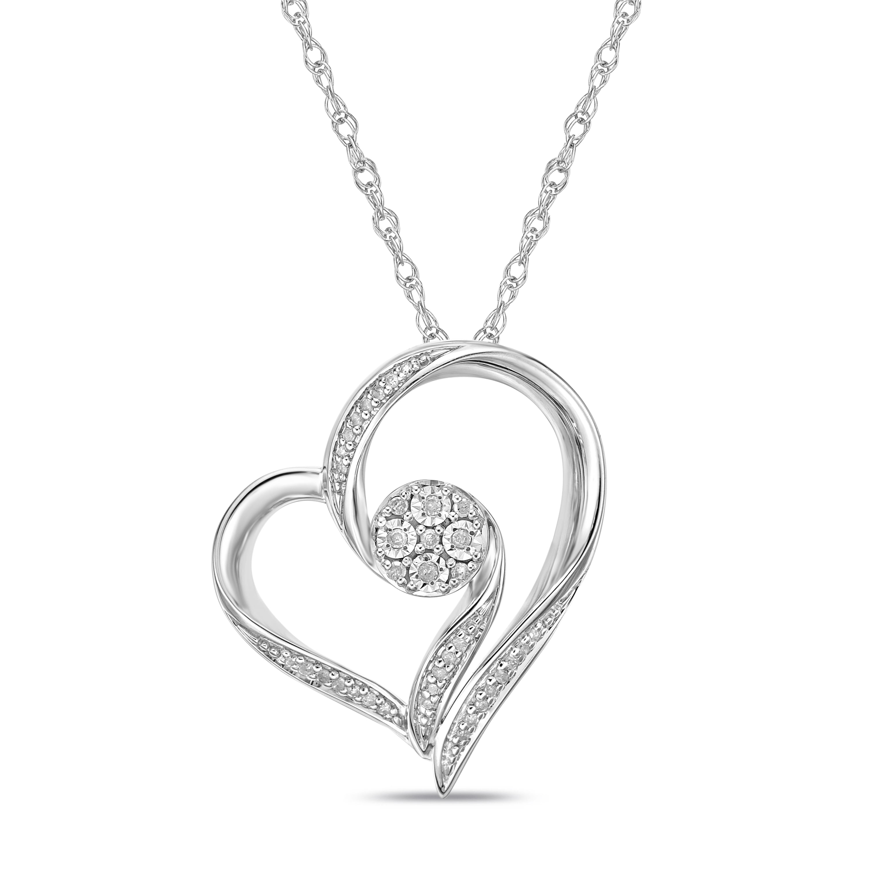 925 Sterling Silver 0.1cttw Genuine Diamonds Open Heart Pendant w/chain
