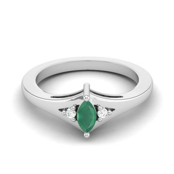 925 Sterling Silver 0.29 Cts Marquise Shape Emerald Three Stone Women Mother's Day Gift Ring
