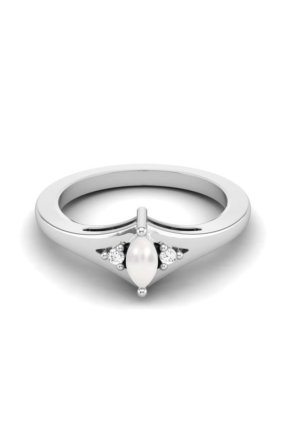 925 Sterling Silver 0.29 Cts Marquise Shape Pearl Gemstone Three Stone Anniversary Wedding Dainty Women Mother's Day Gift Ring