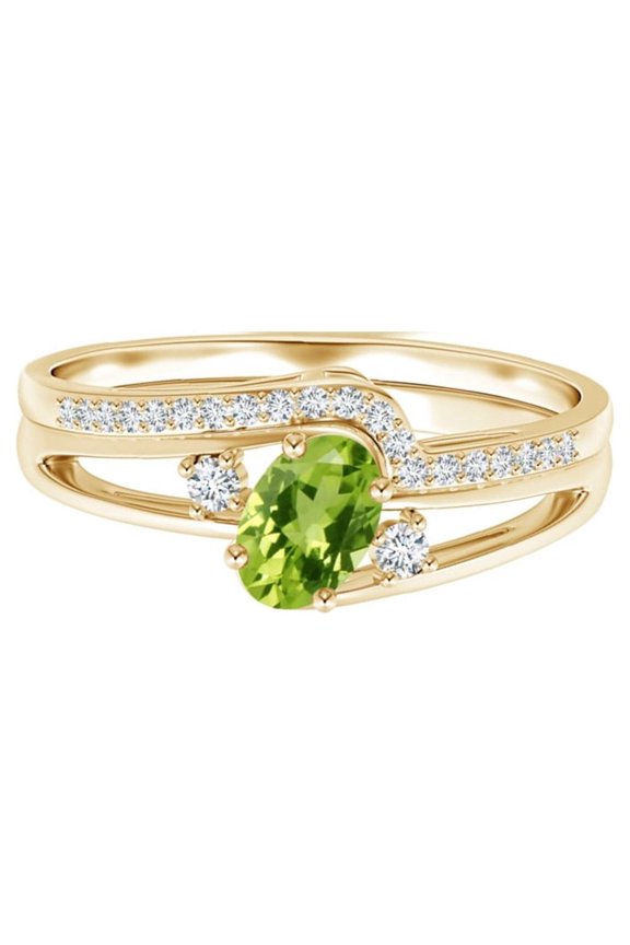 925 Sterling Silver 0.55 Ctw Oval Peridot Stackable Yellow Plated Dual Band Ring