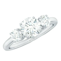 925 Sterling Silver 0.75 Carat Round Moissanite Three Stone Women Wedding Engagement Promise Ring