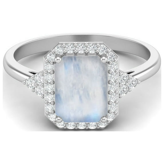 925 Sterling Silver 0.90 Cts Octagon Shape Moonstone Solitaire Women Valentines Day Gifts Ring