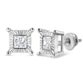 thumbnail image 1 of .925 Sterling Silver 1.0 Cttw Miracle Set Princess-cut Diamond Solitaire Stud Earrings (H-I Color, I2-I3 Clarity), 1 of 8