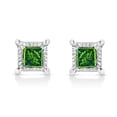 thumbnail image 1 of .925 Sterling Silver 1/10 Cttw Miracle Set Princess-Cut Treated Green Diamond Stud Earrings (Green Color, I1-I2 Clarity), 1 of 6