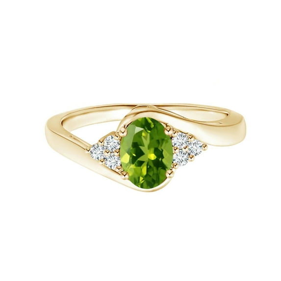 925 Sterling Silver 1.10 Ctw Peridot Bypass Shank Yellow Plated Promise Ring