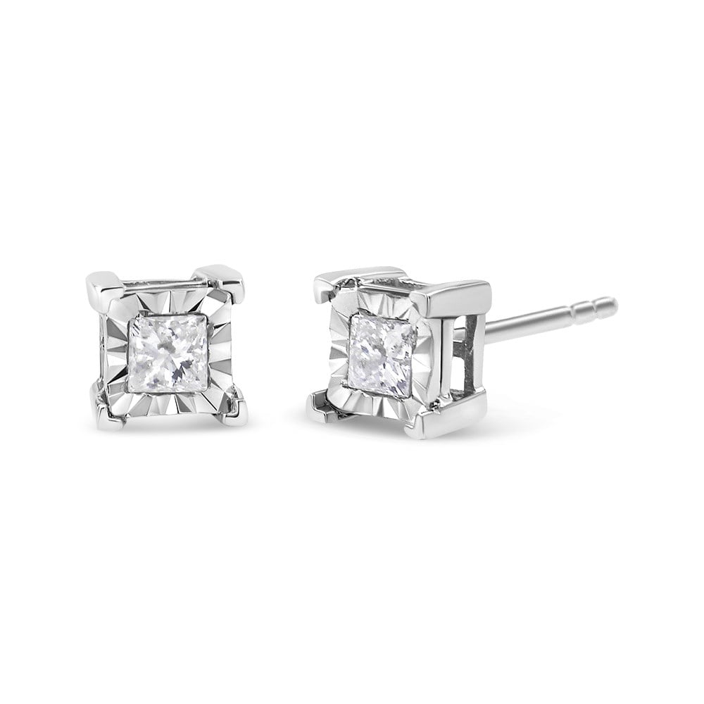 Princess cut diamond stud earrings sterling silver Clearance