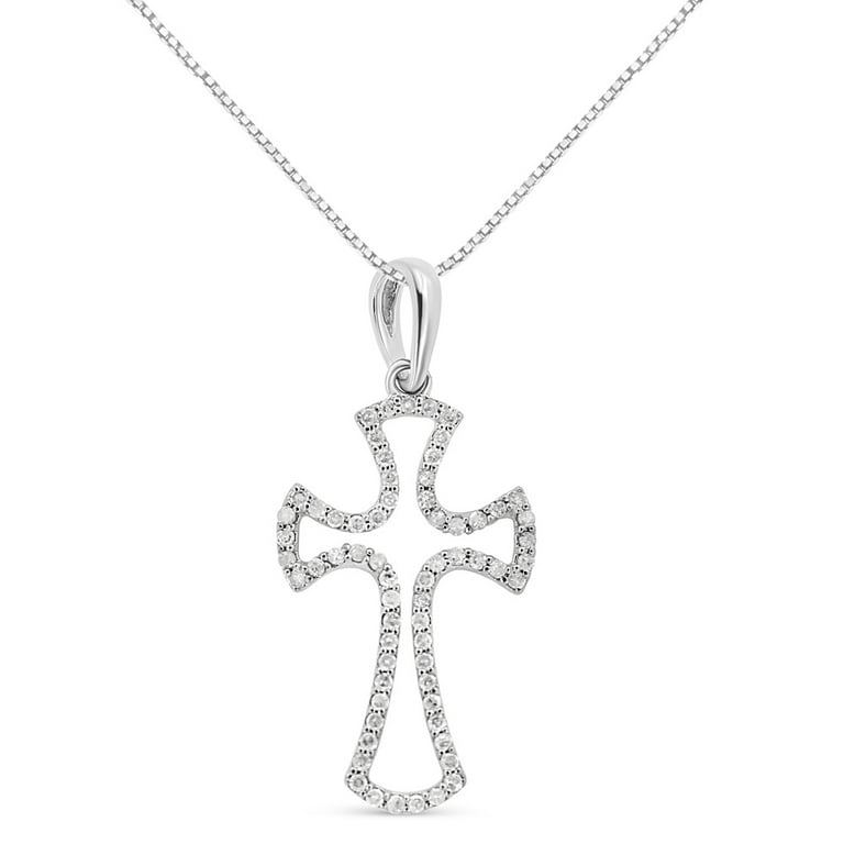 925 Sterling Silver 1 3 Cttw Diamond Framed Open Cross 18
