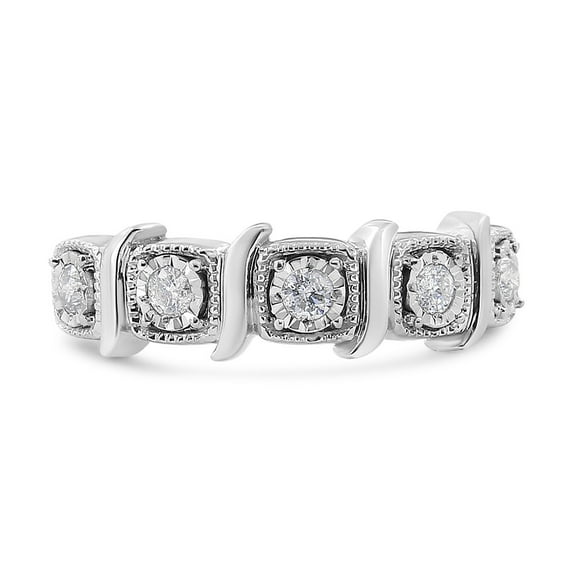 .925 Sterling Silver 1/4 Cttw Miracle Set 5-Stone Swirl Band Ring (I-J Color, I1-I2 Clarity) - Size 7.5