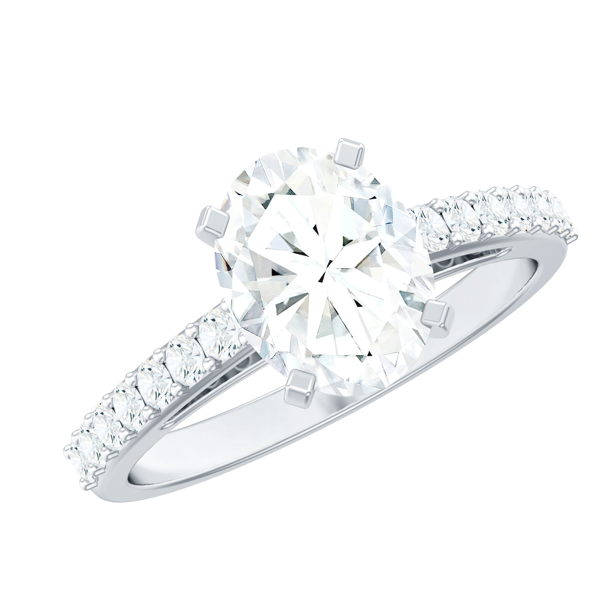 925 Sterling Silver 1.4 Ctw Oval 7.00x5.00mm Moissanite Solitaire With Accents Engagement Wedding Ring for Women