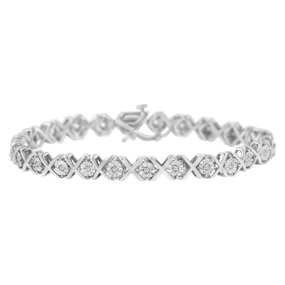 .925 Sterling Silver 1/4 cttw Miracle Set Diamond "X" Link Bracelet (I-J Color, I3 Clarity) - 7.25"