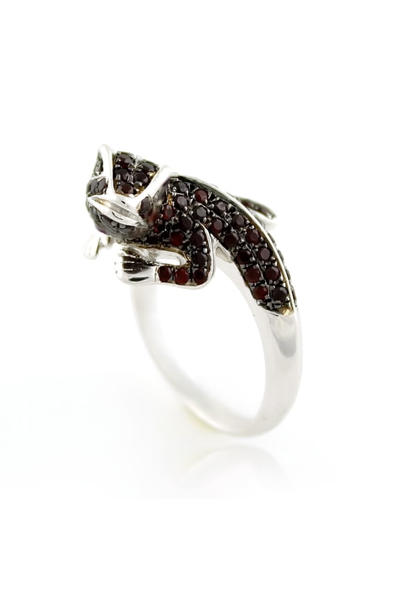 925 Sterling Silver 1.40Ctw Chinese Garnet Chameleon Shaped Ring