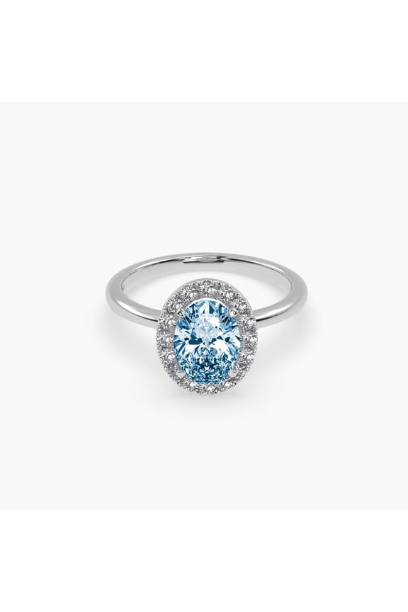 925 Sterling Silver 1.5 CT Oval Cut Lab Grown Vivid Blue Diamond Halo Engagement Ring for Women