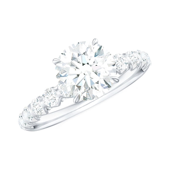 925 Sterling Silver 1.5 Carat Round Moissanite Solitaire With Accents Women Wedding Engagement Promise Ring