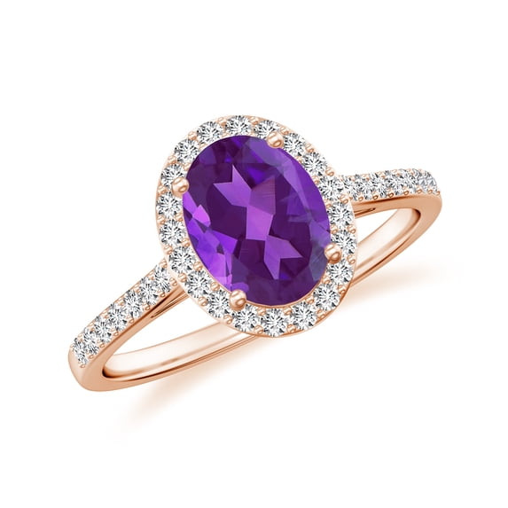 925 Sterling Silver 1.50 CT Amethyst Halo Ring, Moissanite Engagement Ring in Rose Rose Gold Plated| Oval February Birthstone Wedding Ring, Birthday, Anniversary, Wedding Jewelry, Ring Size 10