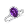 thumbnail image 1 of 925 Sterling Silver 1.50 CT Amethyst Halo Ring, Moissanite Engagement Ring in White White Gold Plated| Oval February Birthstone Wedding Ring, Birthday, Anniversary, Wedding Jewelry, Ring Size 8, 1 of 4