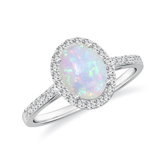 925 Sterling Silver 1.50 CT Opal Halo Ring, Moissanite Engagement Ring in White Gold Plated| Oval October Birthstone Wedding Ring, Birthday, Anniversary, Wedding Jewelry, Ring Size 7