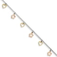 thumbnail image 1 of 925 Sterling Silver 1.5mm Polished Gold and Rose-Tone Heart Flower Chain Anklet with 1in Extender Length, 1 of 5