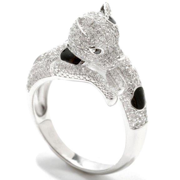 925 Sterling Silver 1.92ctw White Natural Zircon & Black Spinel Ring