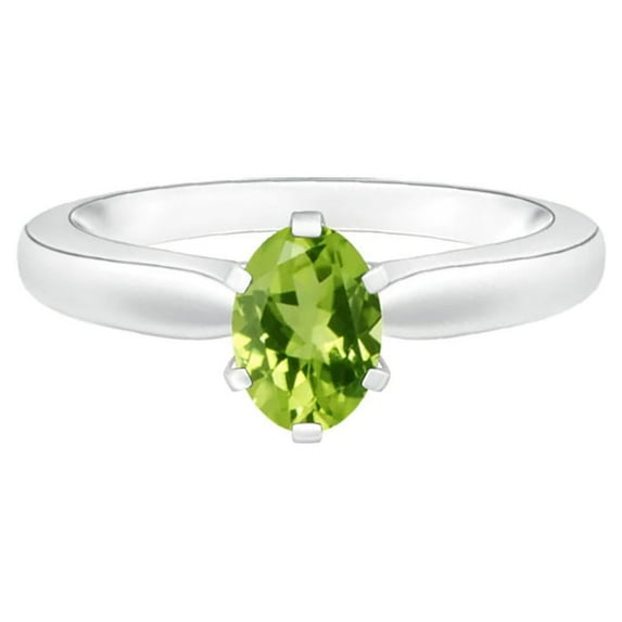 925 Sterling Silver 1 Ctw Oval Peridot Gemstone 6-Prong Solitaire Women Love Promise Ring Size US- 6