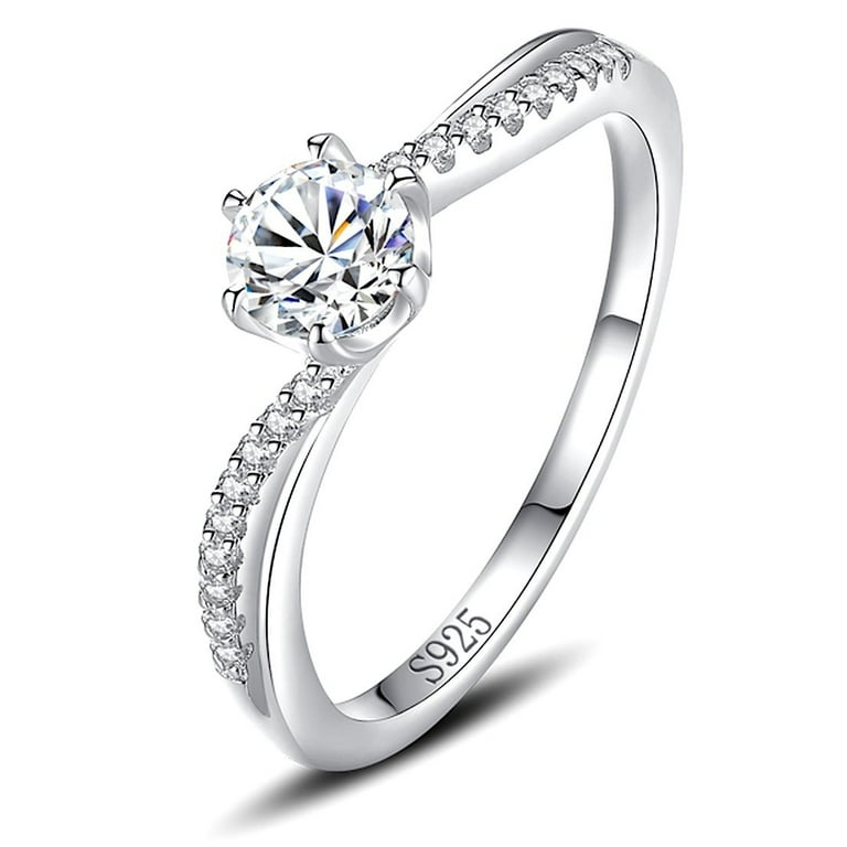 925 Sterling Silver 1 ct. Round Cubic Zirconia Twisted Pave Engagement Ring for Her
