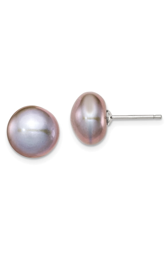 925 Sterling Silver 10-11mm Grey FW Cultured Button Pearl Stud Earrings