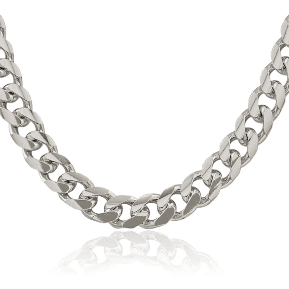 925 Sterling Silver 10.5mm Side Curb Link Chain Necklace 20 inch