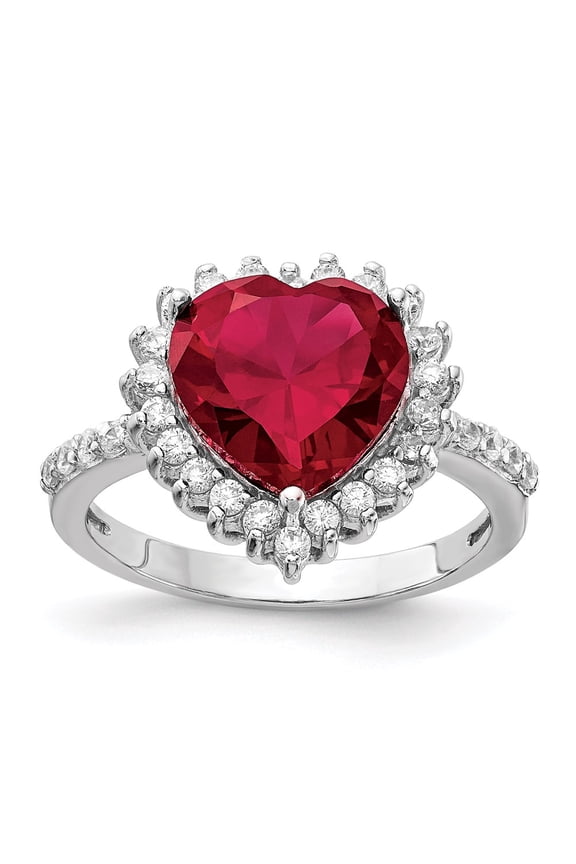 925 Sterling Silver 100-Facet Lab Created Ruby and Cubic Zirconia Heart Ring Fine Jewelry For Women Gifts For Her, Size 6